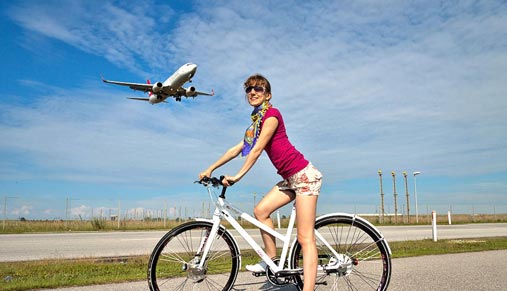 Bikes (foldable) and tandems (non-electric) can be taken in a suitable packing or bike box.